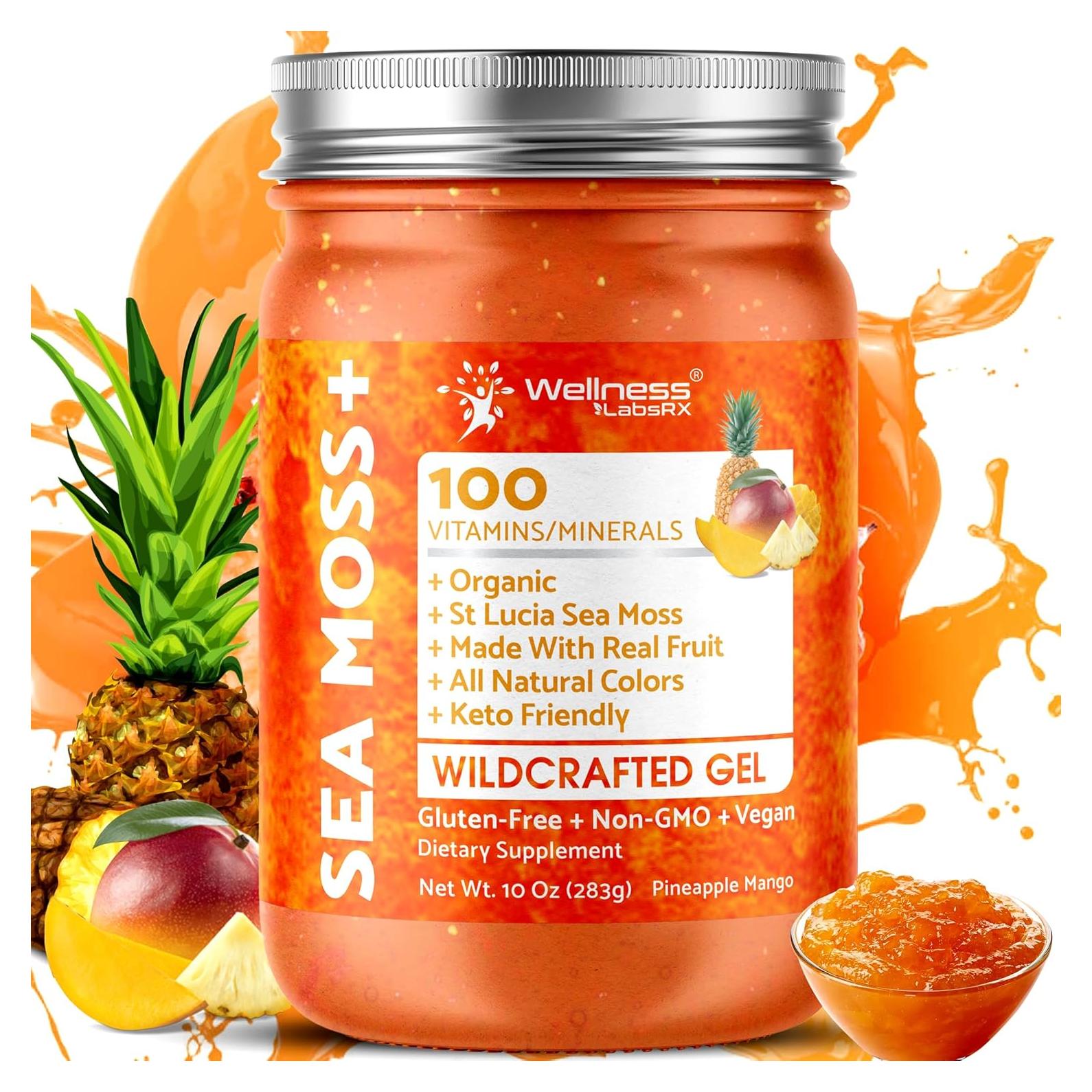 Gel de Musgo Marino Irlandés Orgánico Crudo WellnessLabsRx 300g Sabor Piña Mango