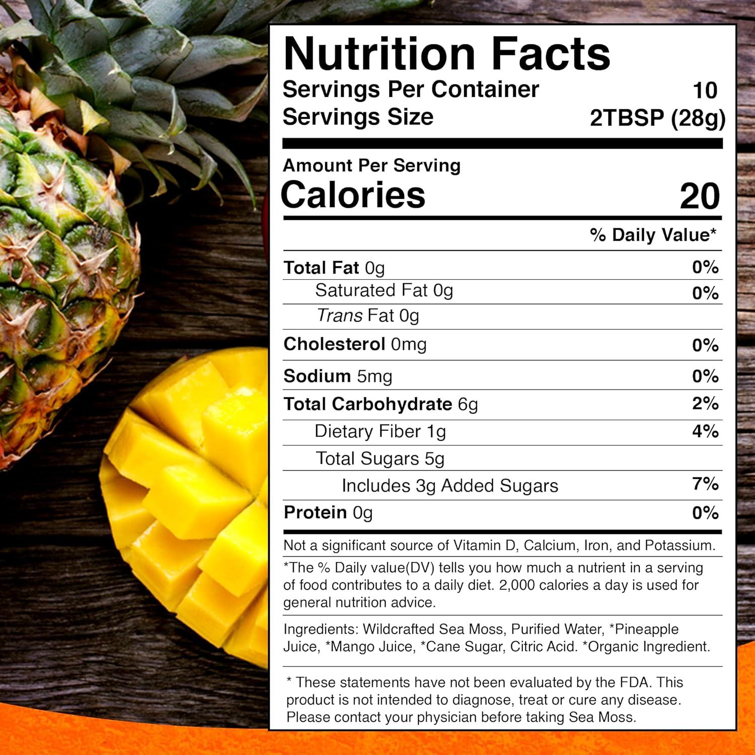 Gel de Musgo Marino Irlandés Orgánico Crudo WellnessLabsRx 300g Sabor Piña Mango