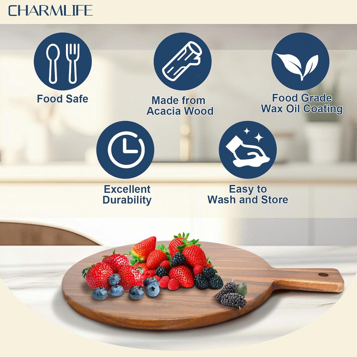 Tabla de cortar redonda Charmlife de madera de acacia 40.6x33 cm