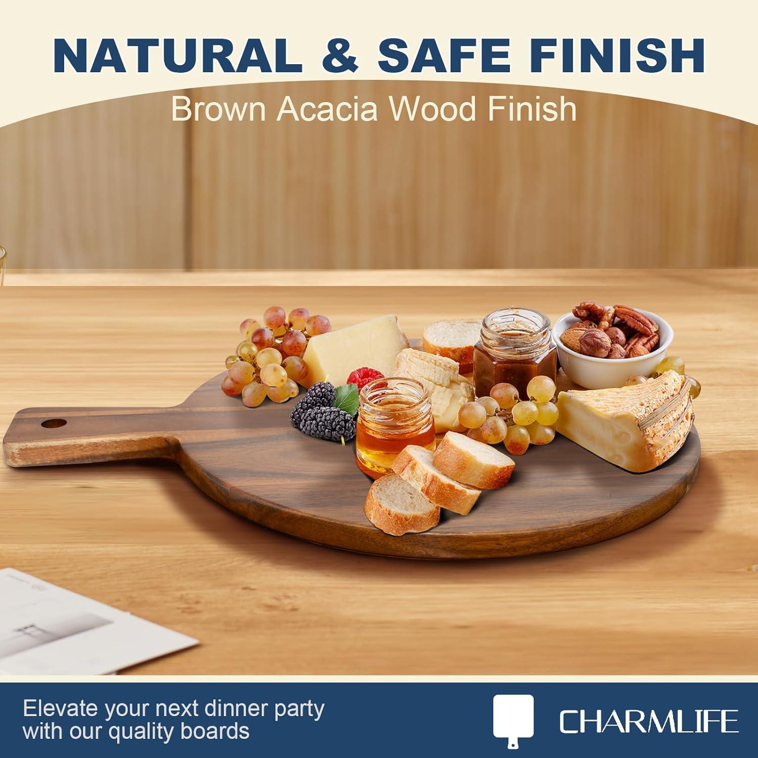 Tabla de cortar redonda Charmlife de madera de acacia 40.6x33 cm