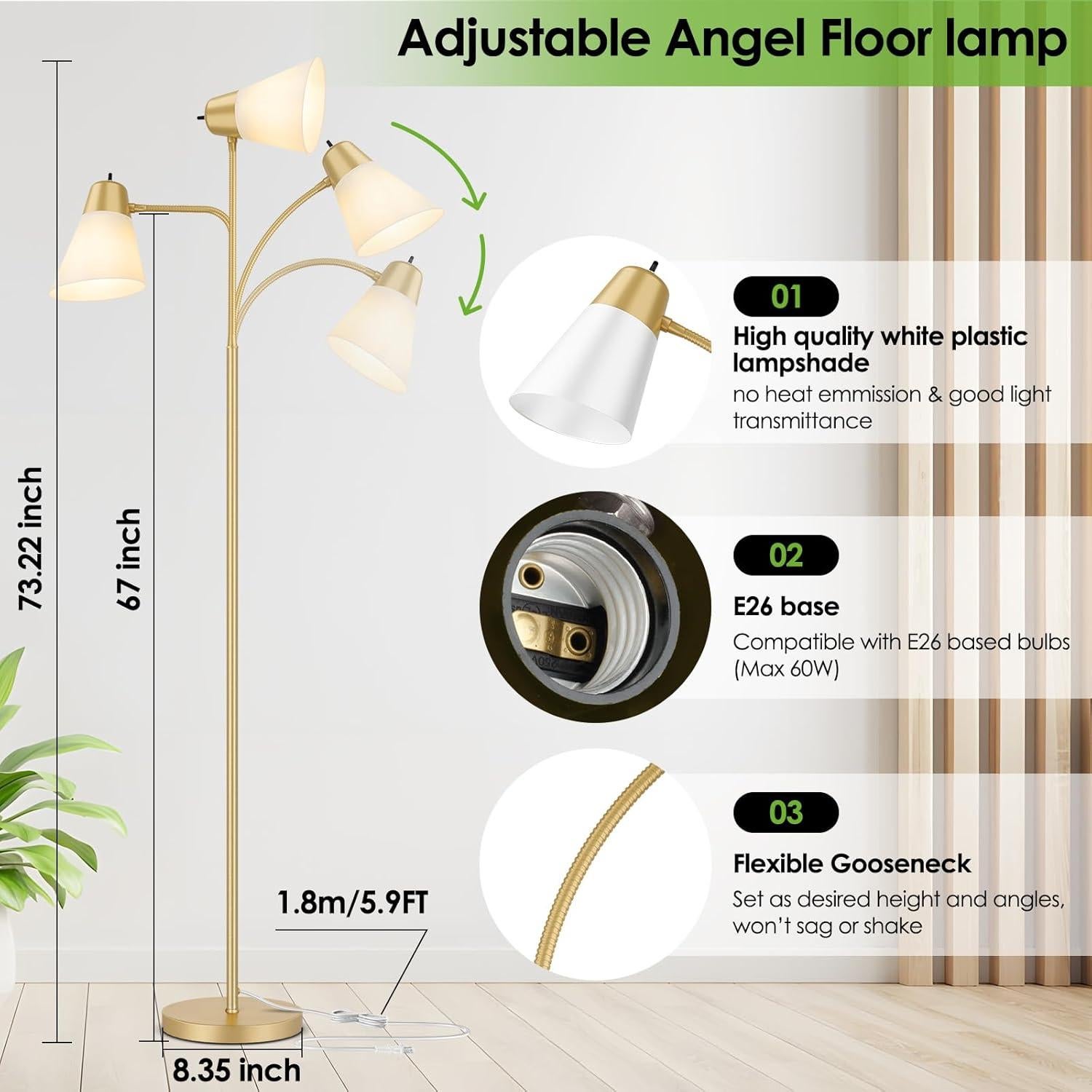 Lámpara de Pie Ajustable Coucrek con Brazo Flexible 185.9 cm