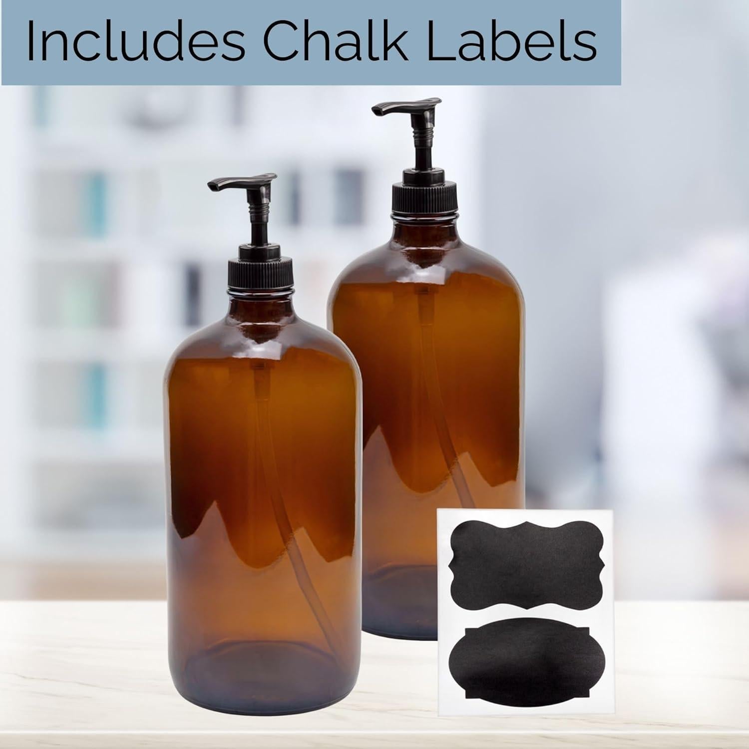 Botellas de Vidrio Ámbar 32 Onzas Cornucopia Brands - Paquete de 2