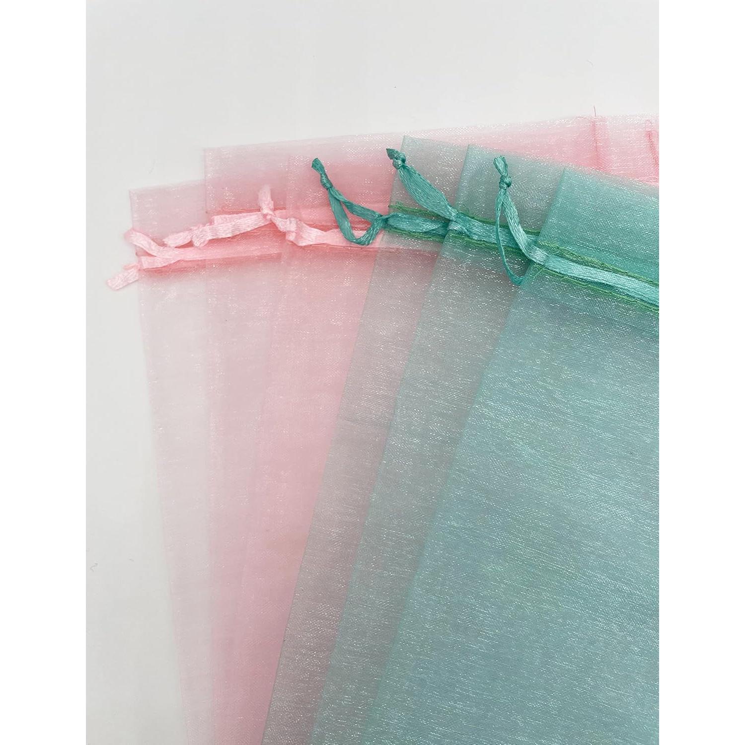 100 Bolsas de Organza Teal 10x15 cm con Cierre de Cuerda