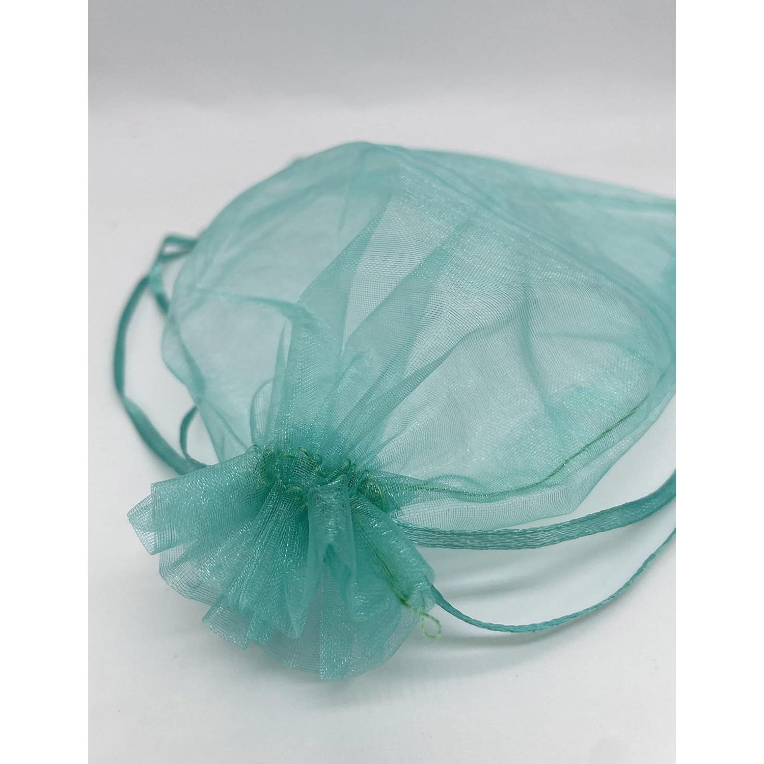 100 Bolsas de Organza Teal 10x15 cm con Cierre de Cuerda