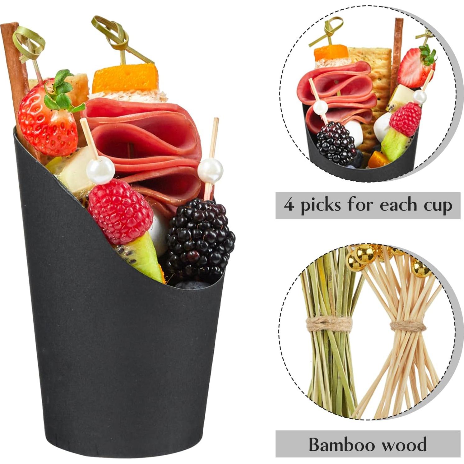 Copa de Charcutería Ocmoiy Negra Desechable 414ml - 50 Tazas + 200 Palitos