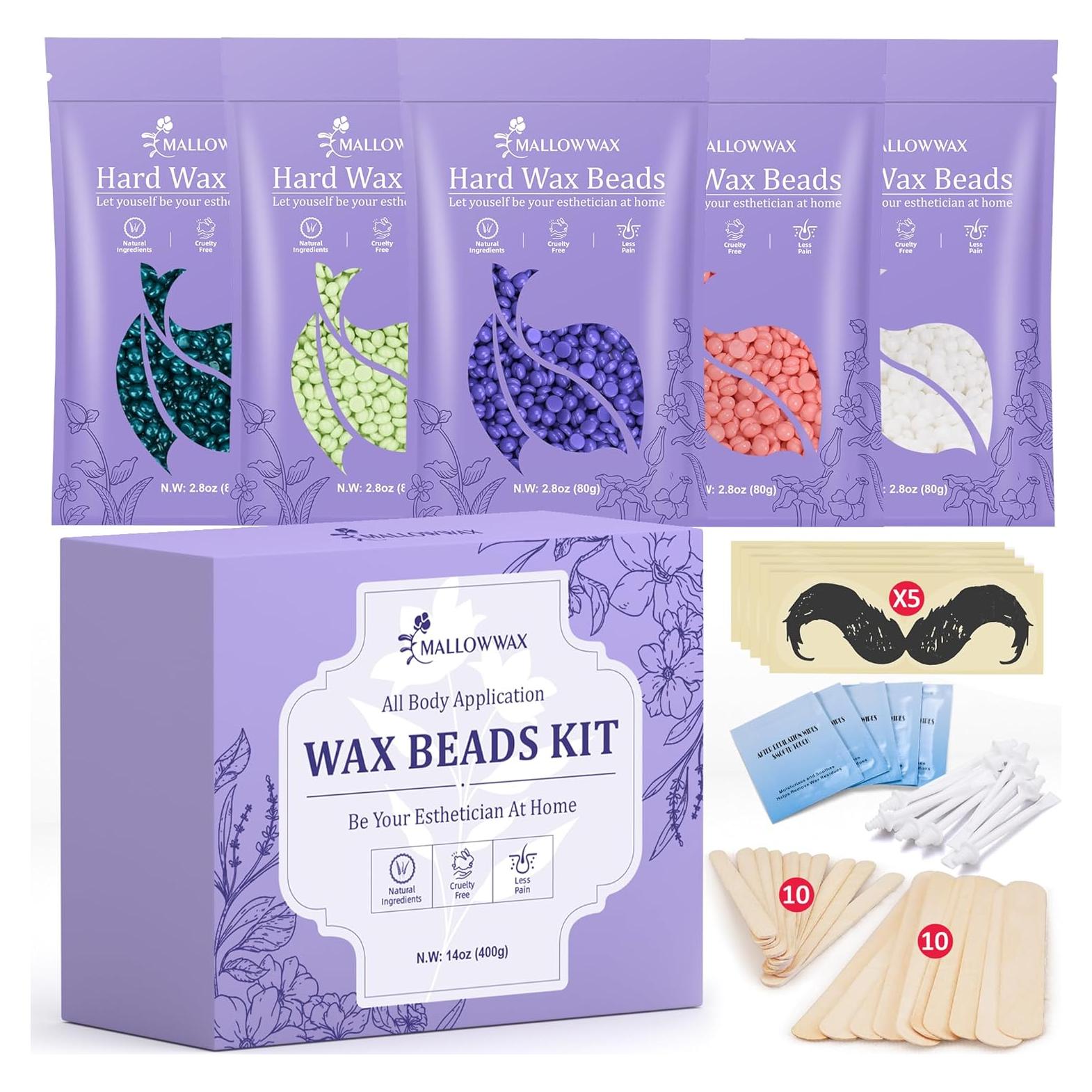 Kit de Perlas de Cera Dura Mallowwax - 5 Aromas para Depilación