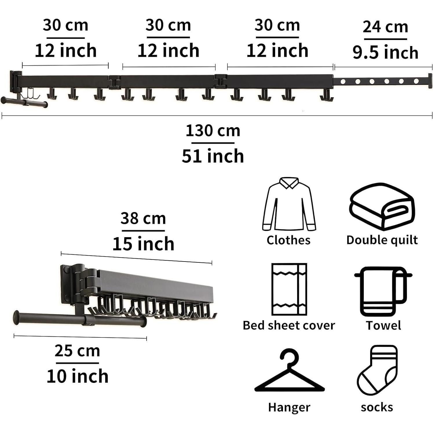 Perchero de Ropa Plegable JOOM Montado en la Pared Negro