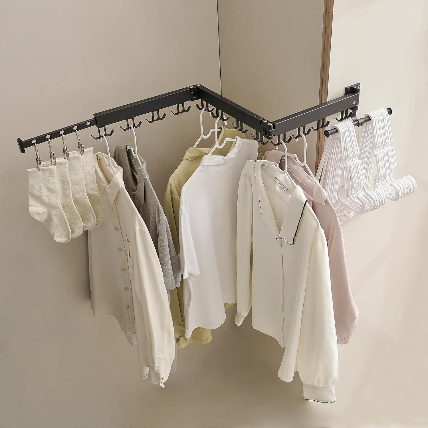 Perchero de Ropa Plegable JOOM Montado en la Pared Negro