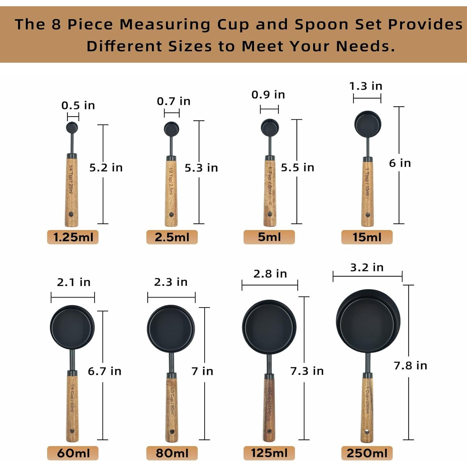 Juego de Tazas Medidoras Muchtolove 8 Piezas Acero Inoxidable