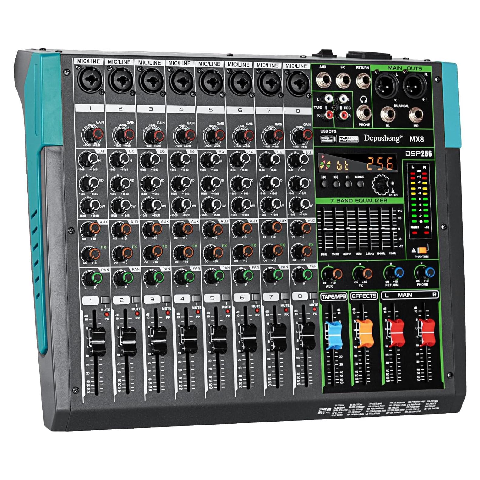 Depusheng MX8 Mezclador de Sonido 8 Canales USB 256DSP