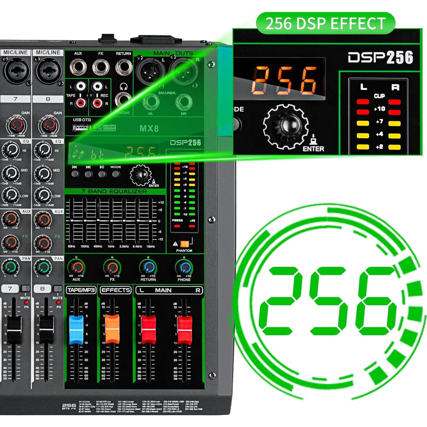 Depusheng MX8 Mezclador de Sonido 8 Canales USB 256DSP