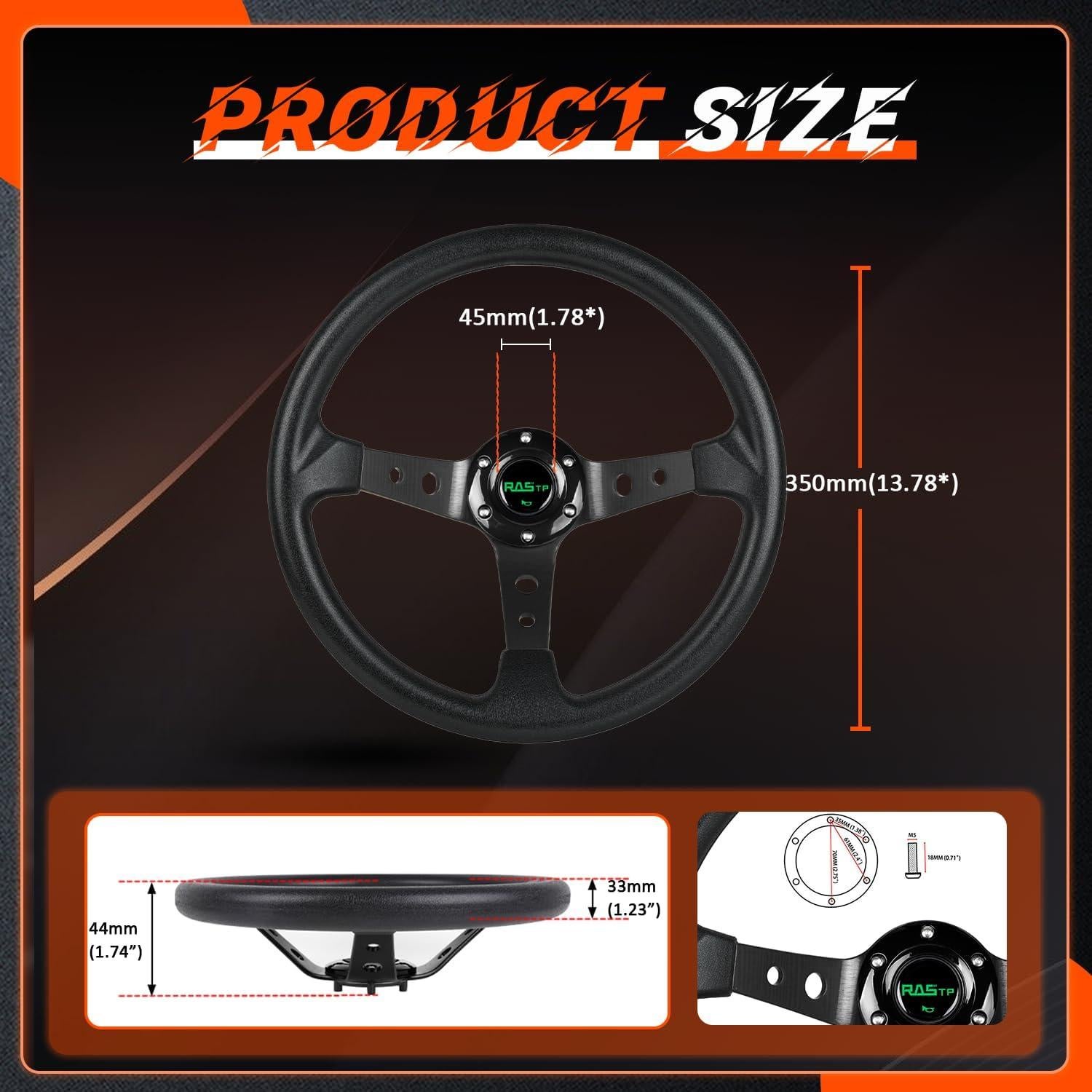 Volante de Carreras RASTP 350mm Universal con Claxon - Negro