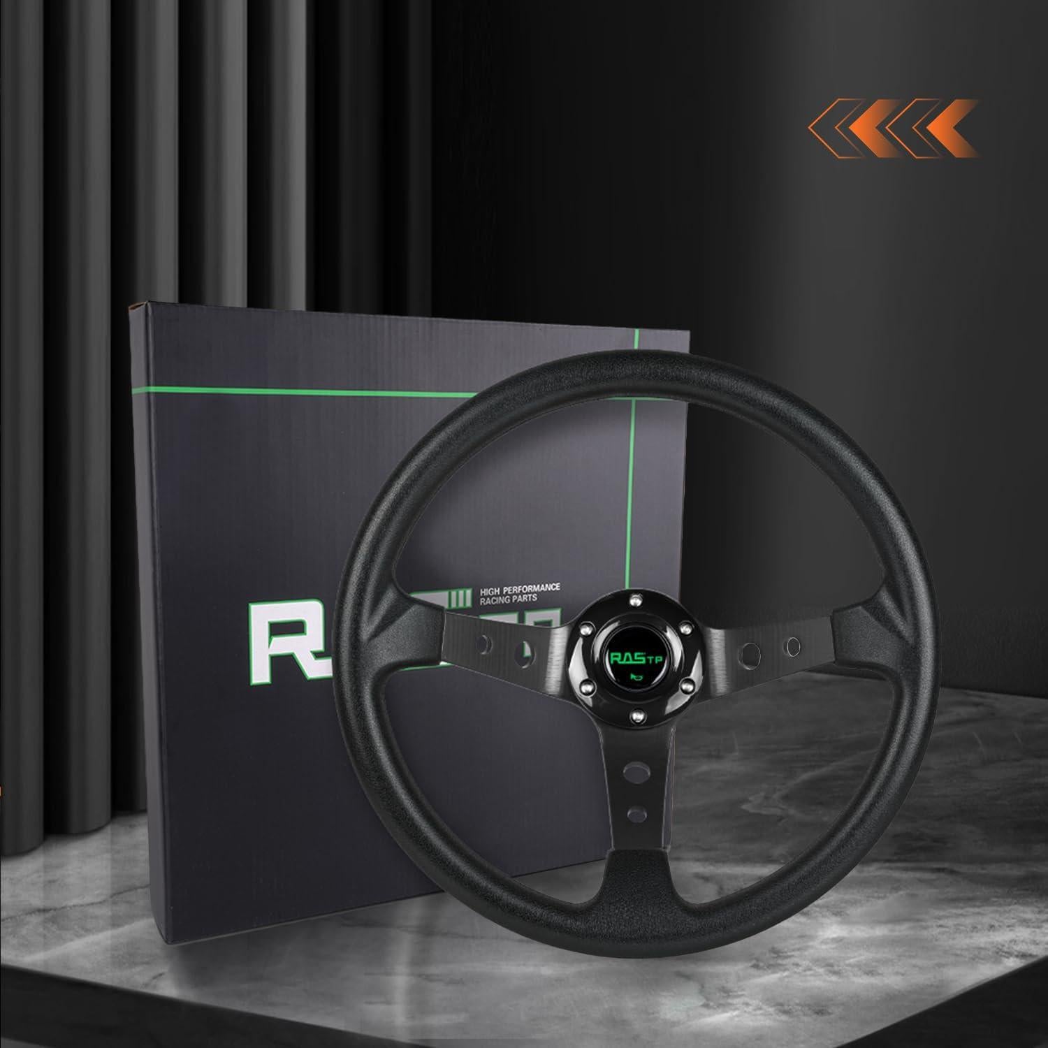 Volante de Carreras RASTP 350mm Universal con Claxon - Negro