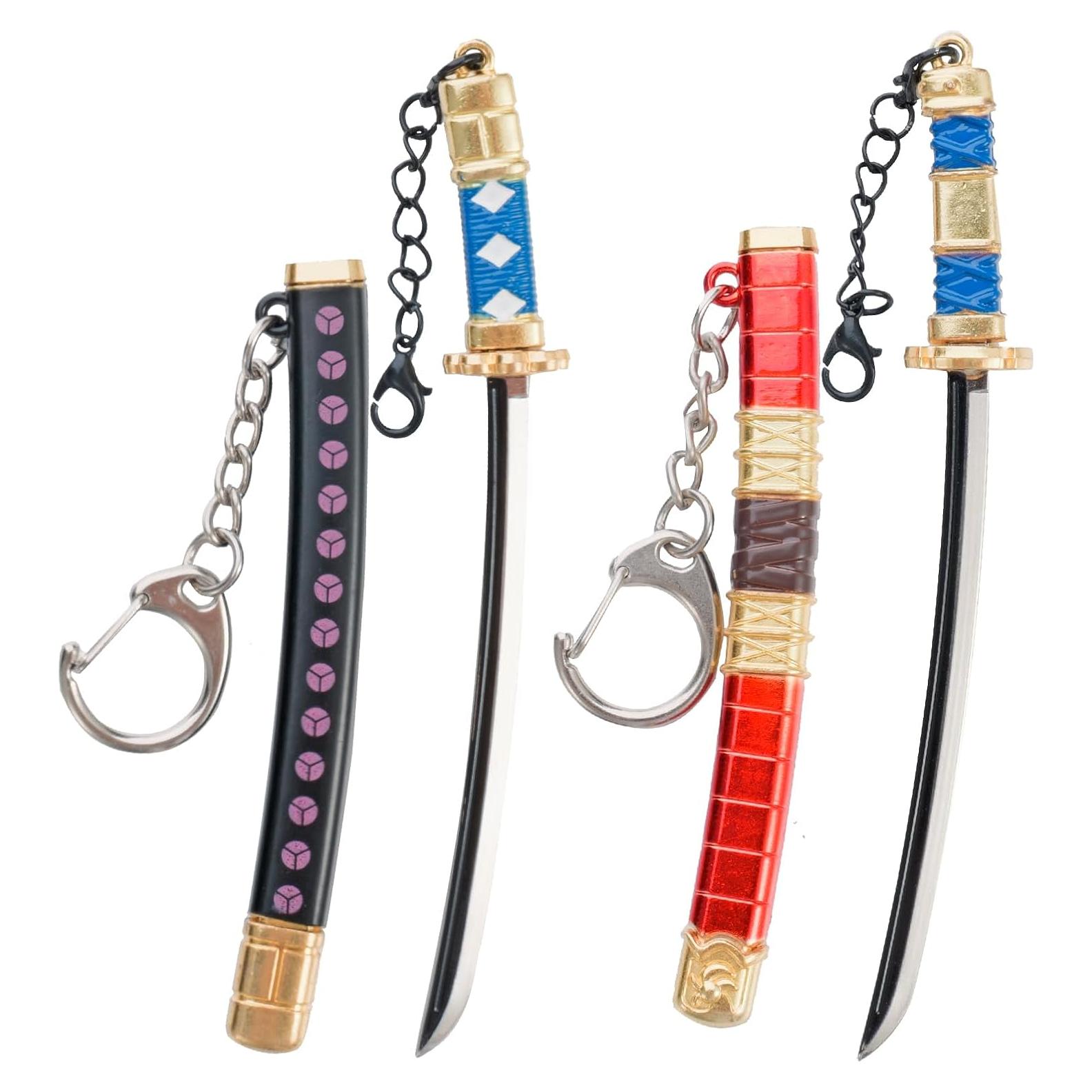 2ps Mini Toy Katana Keychain, Metal Model Sword with Pull Out Best Gift for Anime Lovers Samurai Sword Game Series