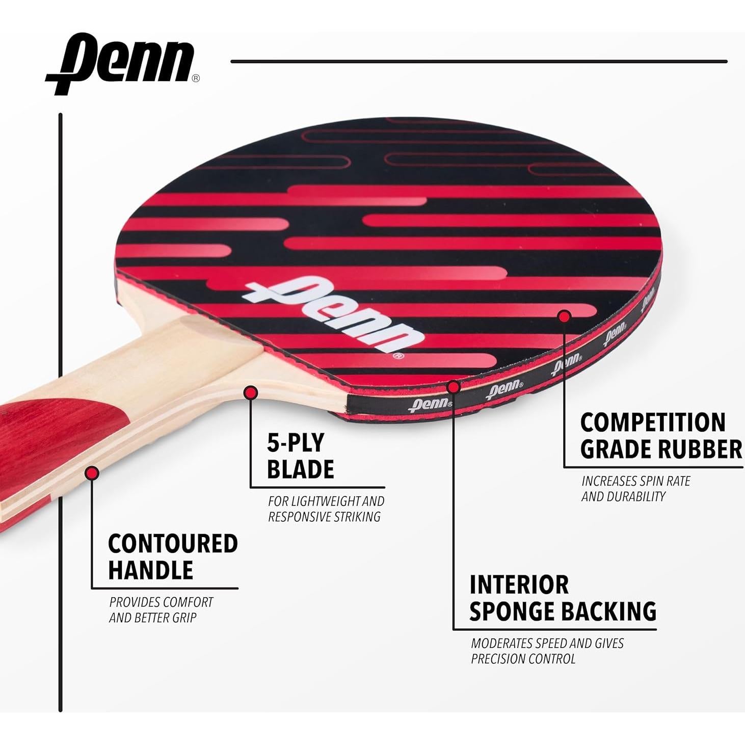 Palas de Ping Pong Penn 3.0 - Kit para 2 Jugadores con Pelotas