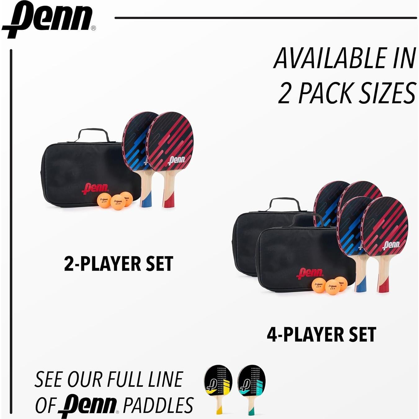 Palas de Ping Pong Penn 3.0 - Kit para 2 Jugadores con Pelotas