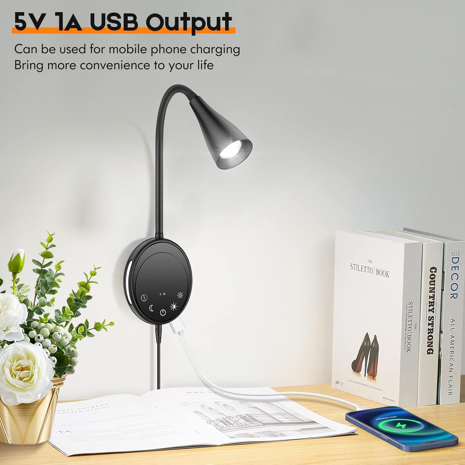 Luz de Lectura LED Montada en Pared SANKEDOU con USB y 5 Niveles