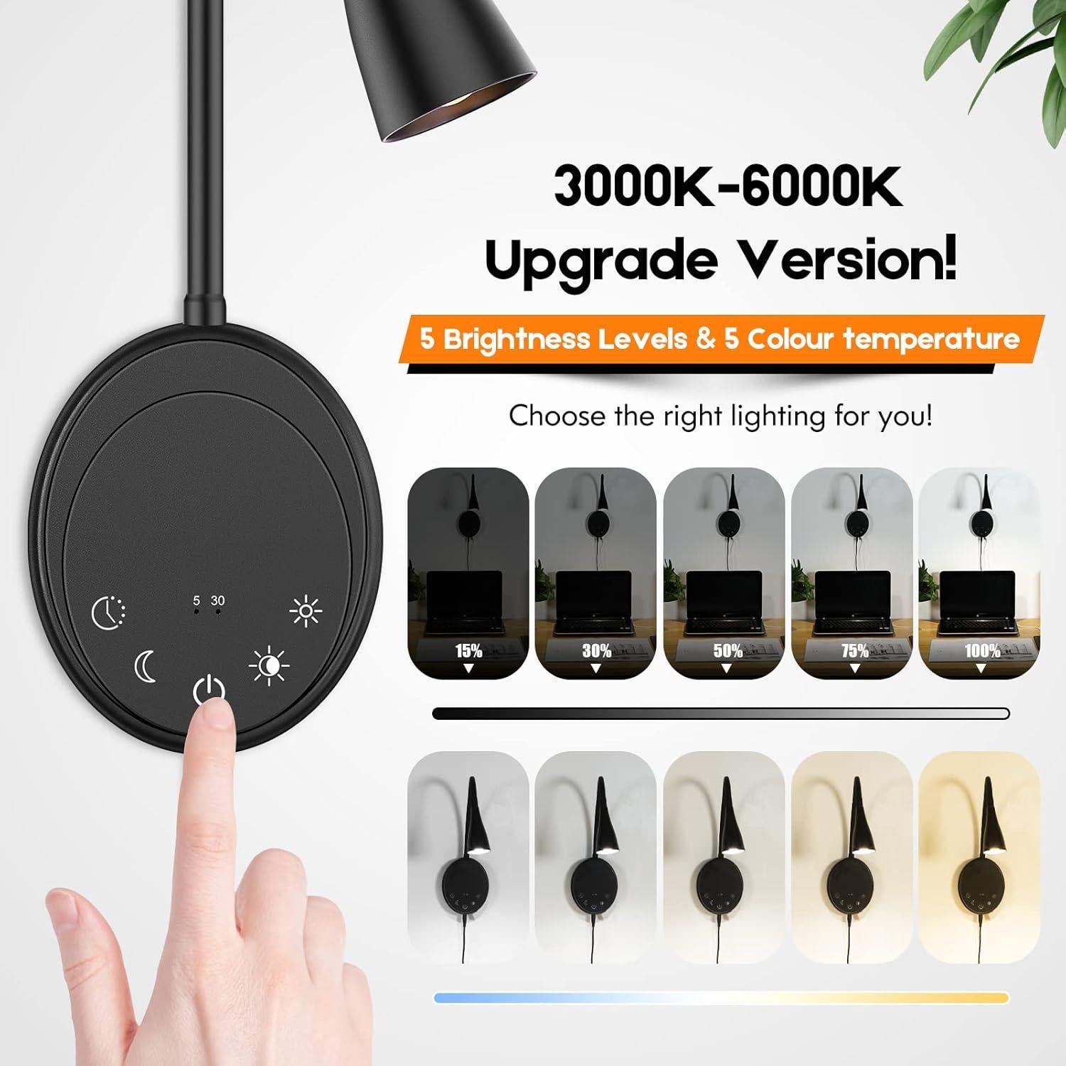 Luz de Lectura LED Montada en Pared SANKEDOU con USB y 5 Niveles