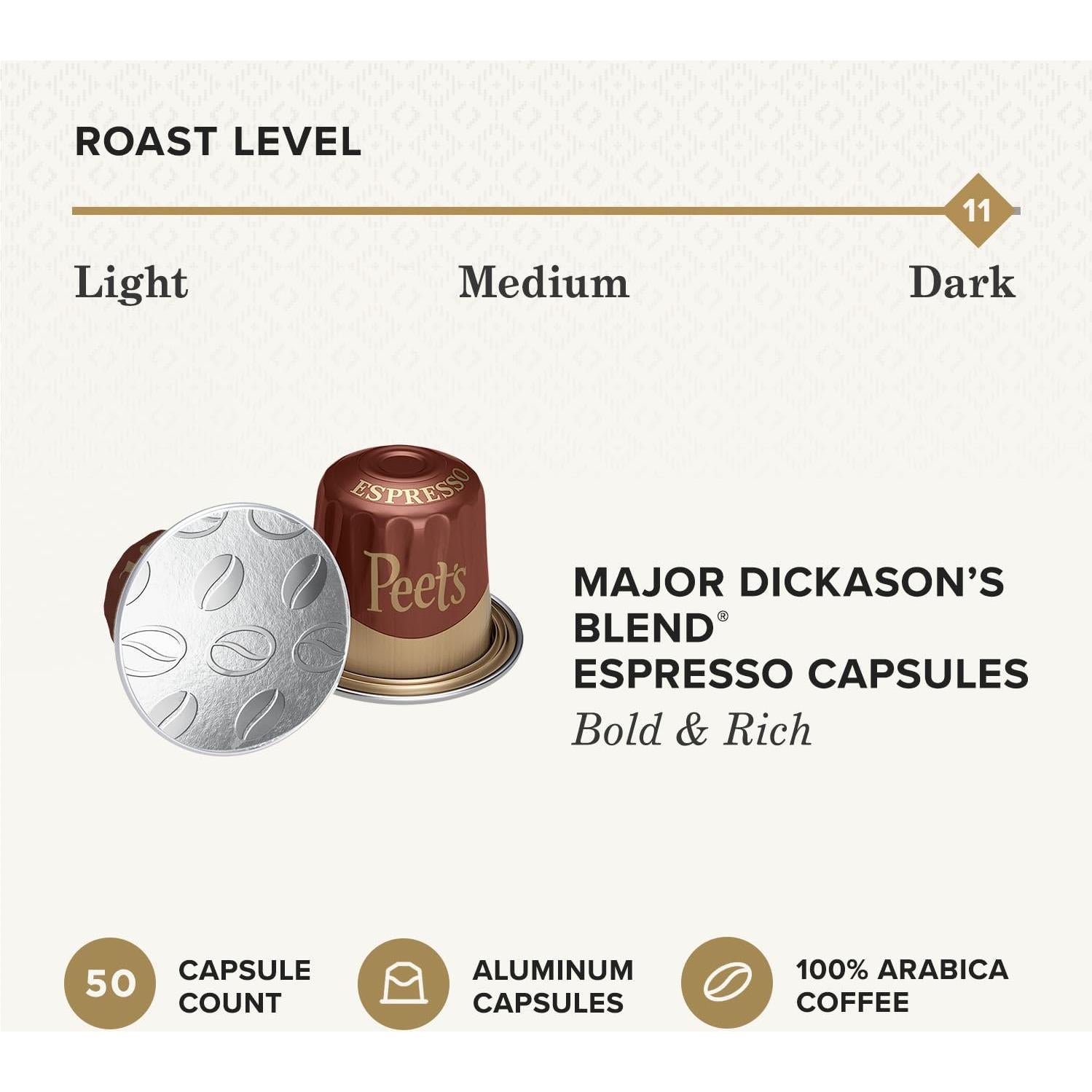 Cápsulas de Espresso Peet's Major Dickason's Tostado Oscuro 50 Unidades