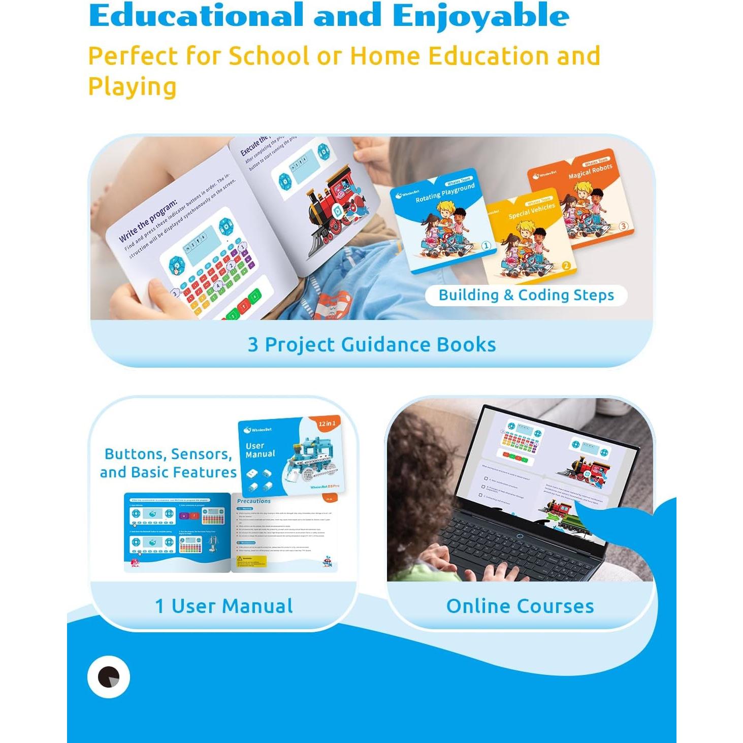 WhalesBot D3 Pro Kit 12-en-1 Robot Programación STEM 6-8 Años