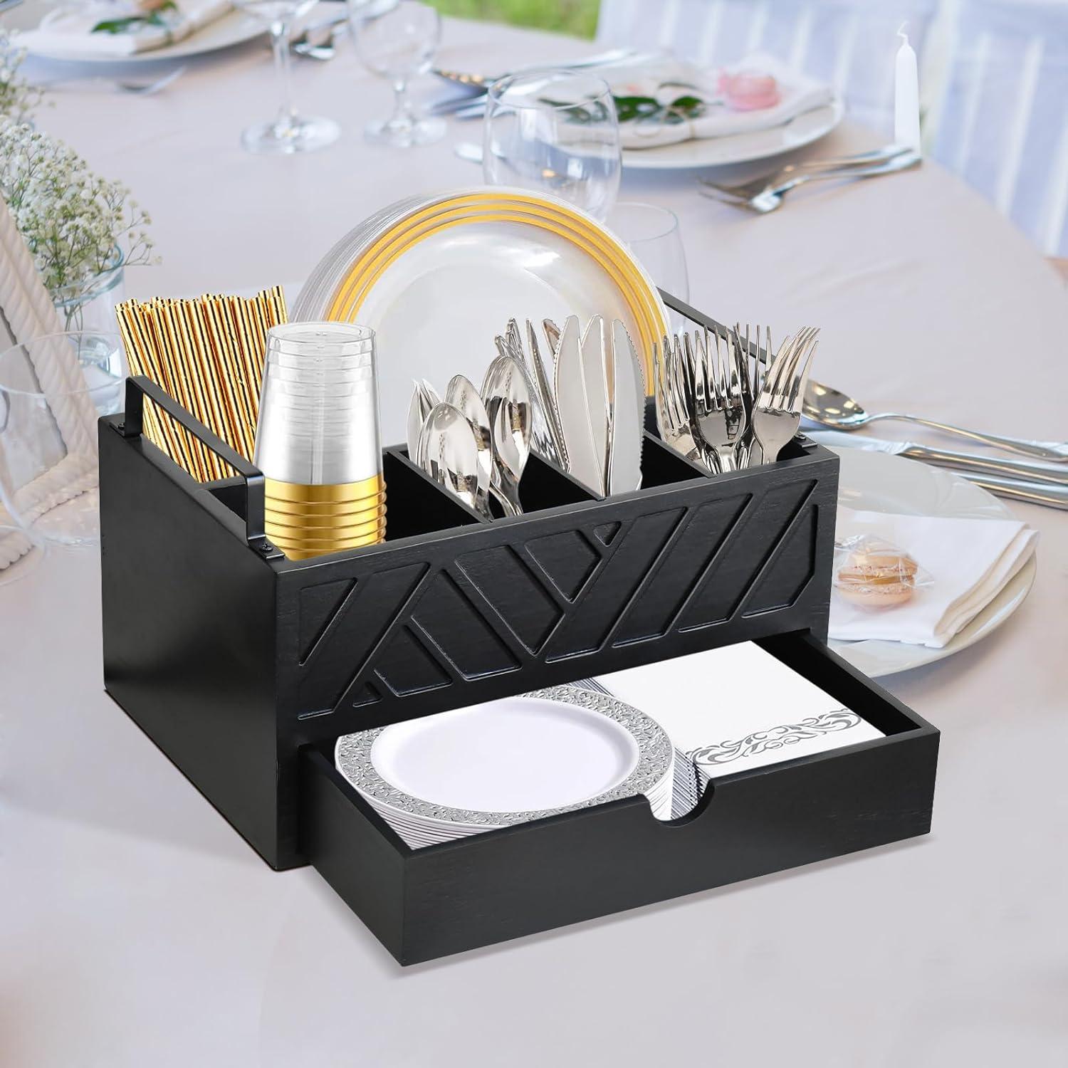 Dispensador de Platos de Papel Zecela con Cajón y 5 Compartimentos