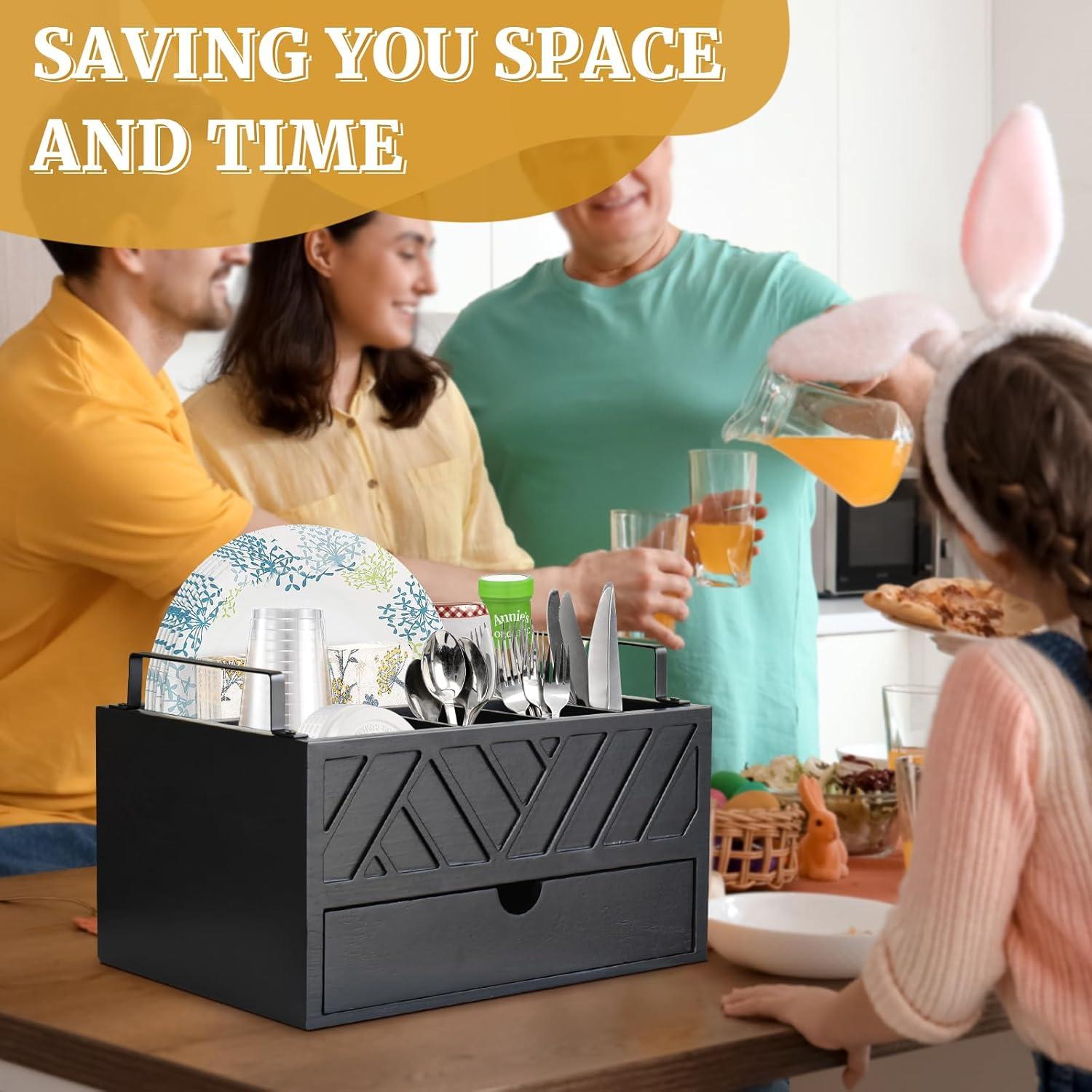 Dispensador de Platos de Papel Zecela con Cajón y 5 Compartimentos