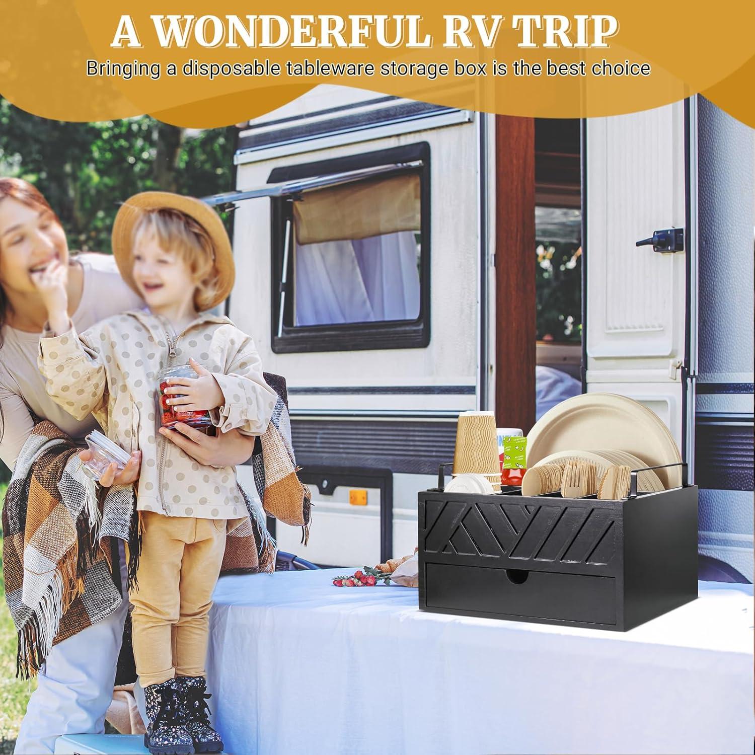 Dispensador de Platos de Papel Zecela con Cajón y 5 Compartimentos