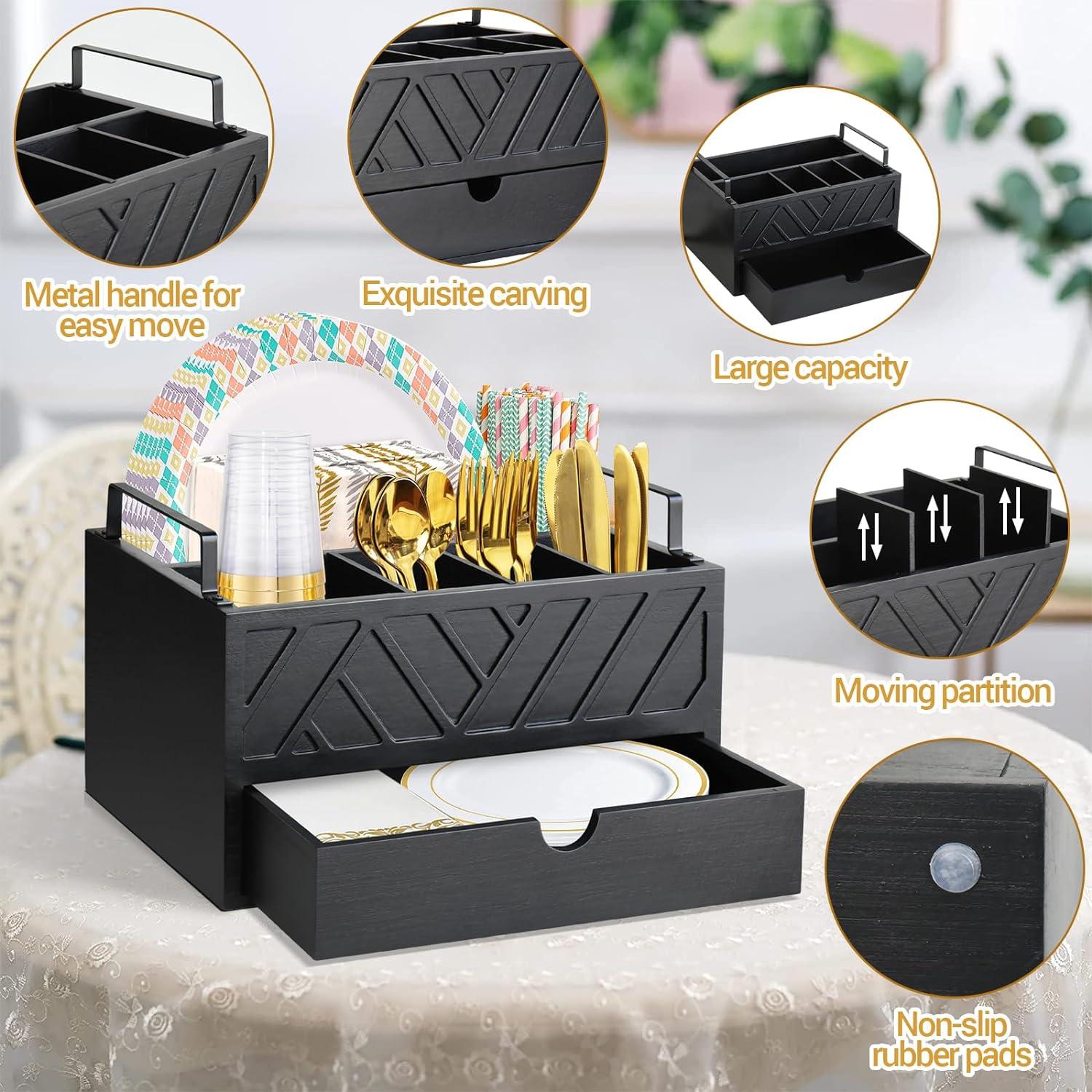 Dispensador de Platos de Papel Zecela con Cajón y 5 Compartimentos