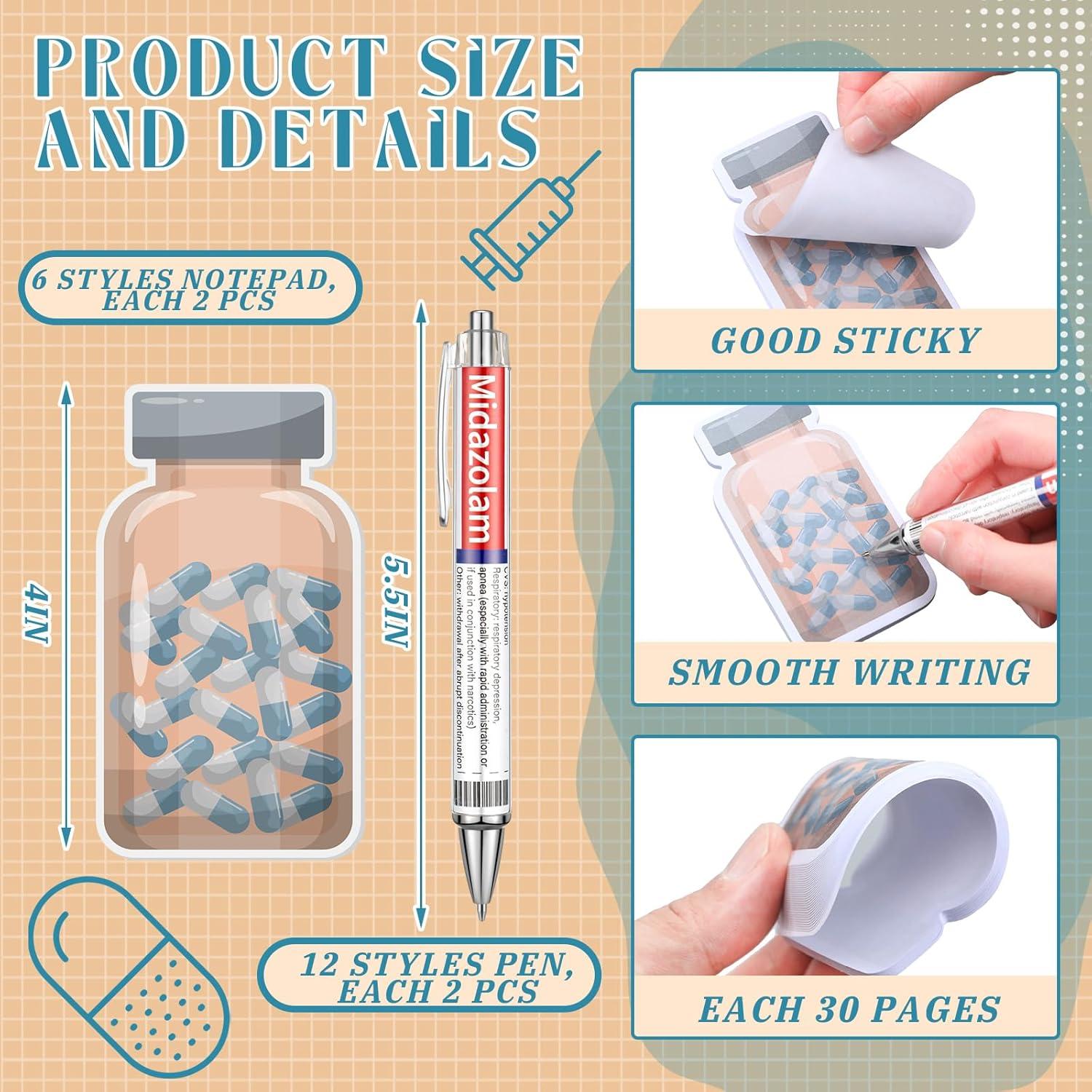 24 Bolígrafos de Farmacia MotiMind + 12 Notas Adhesivas