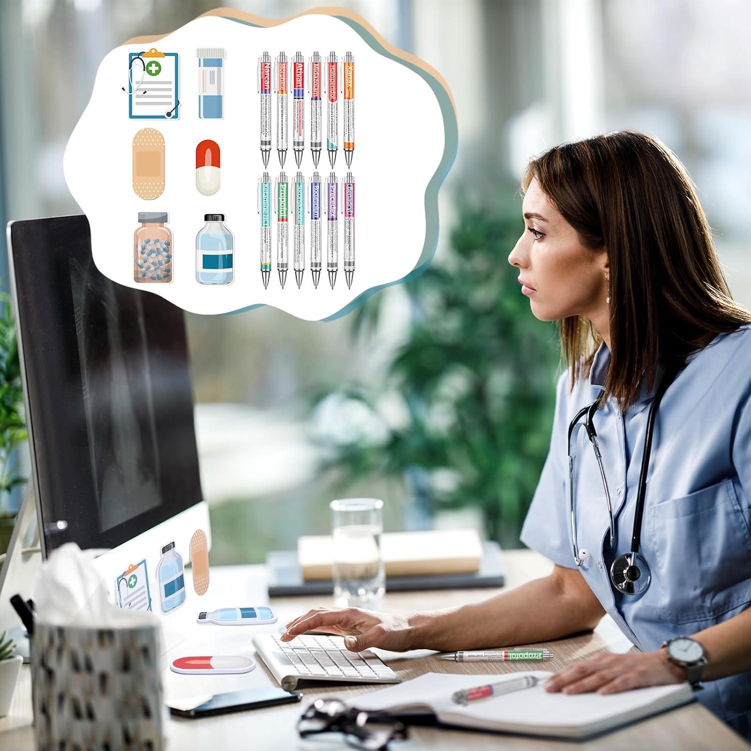 24 Bolígrafos de Farmacia MotiMind + 12 Notas Adhesivas