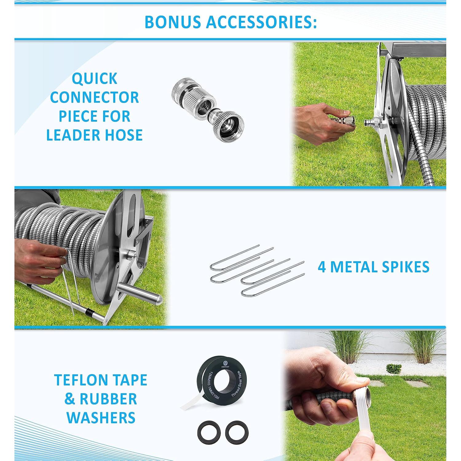 Carrete de Manguera de Jardín Morvat 150FT Acero Inoxidable