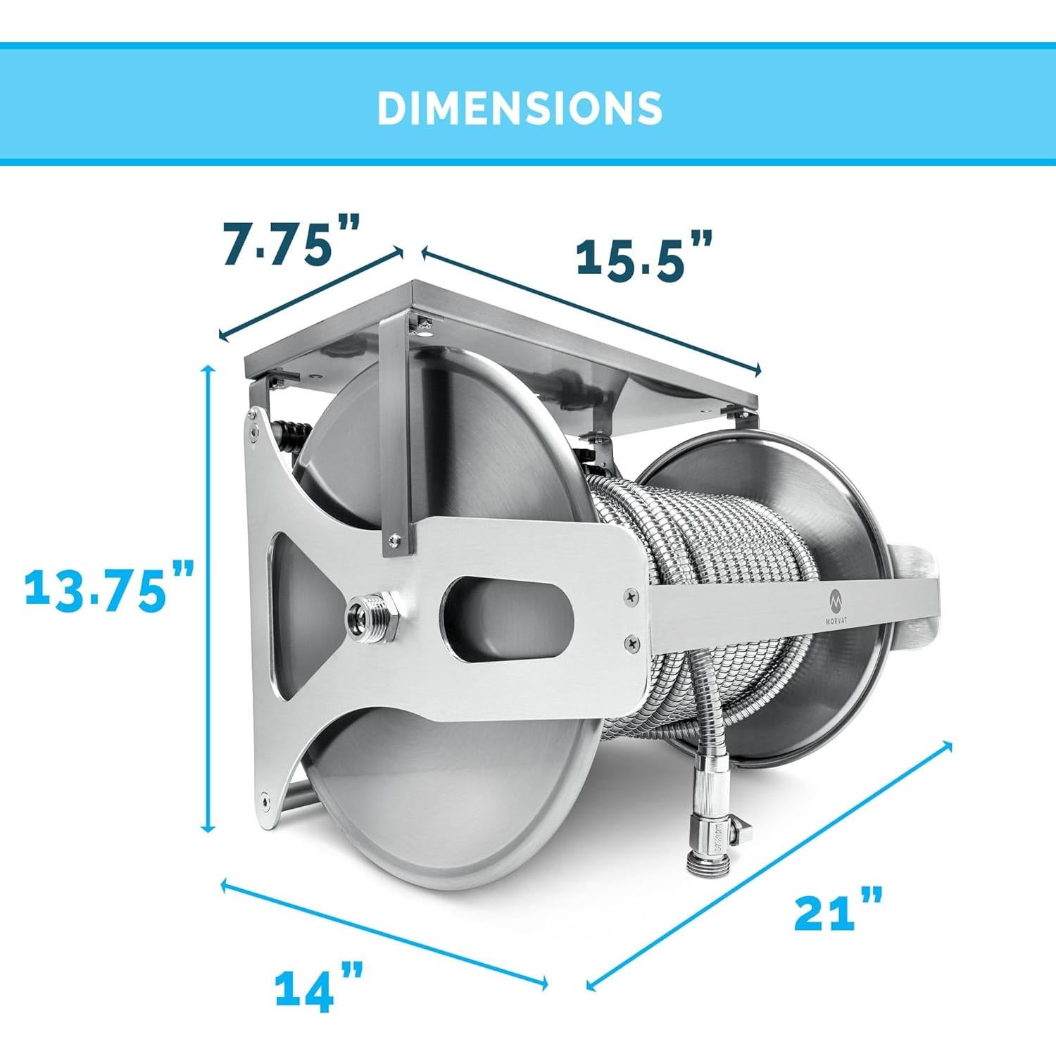 Carrete de Manguera de Jardín Morvat 150FT Acero Inoxidable