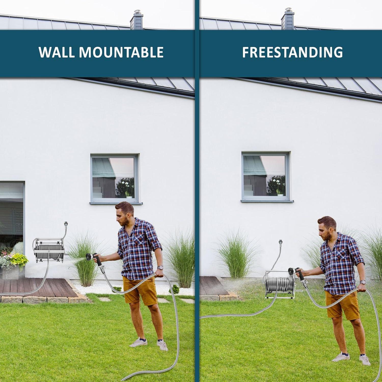 Carrete de Manguera de Jardín Morvat 150FT Acero Inoxidable