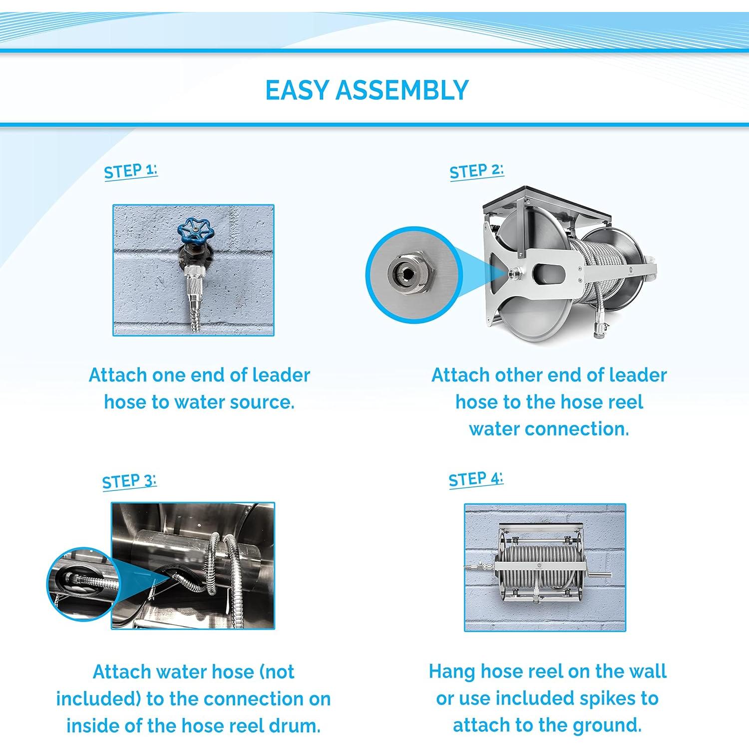 Carrete de Manguera de Jardín Morvat 150FT Acero Inoxidable