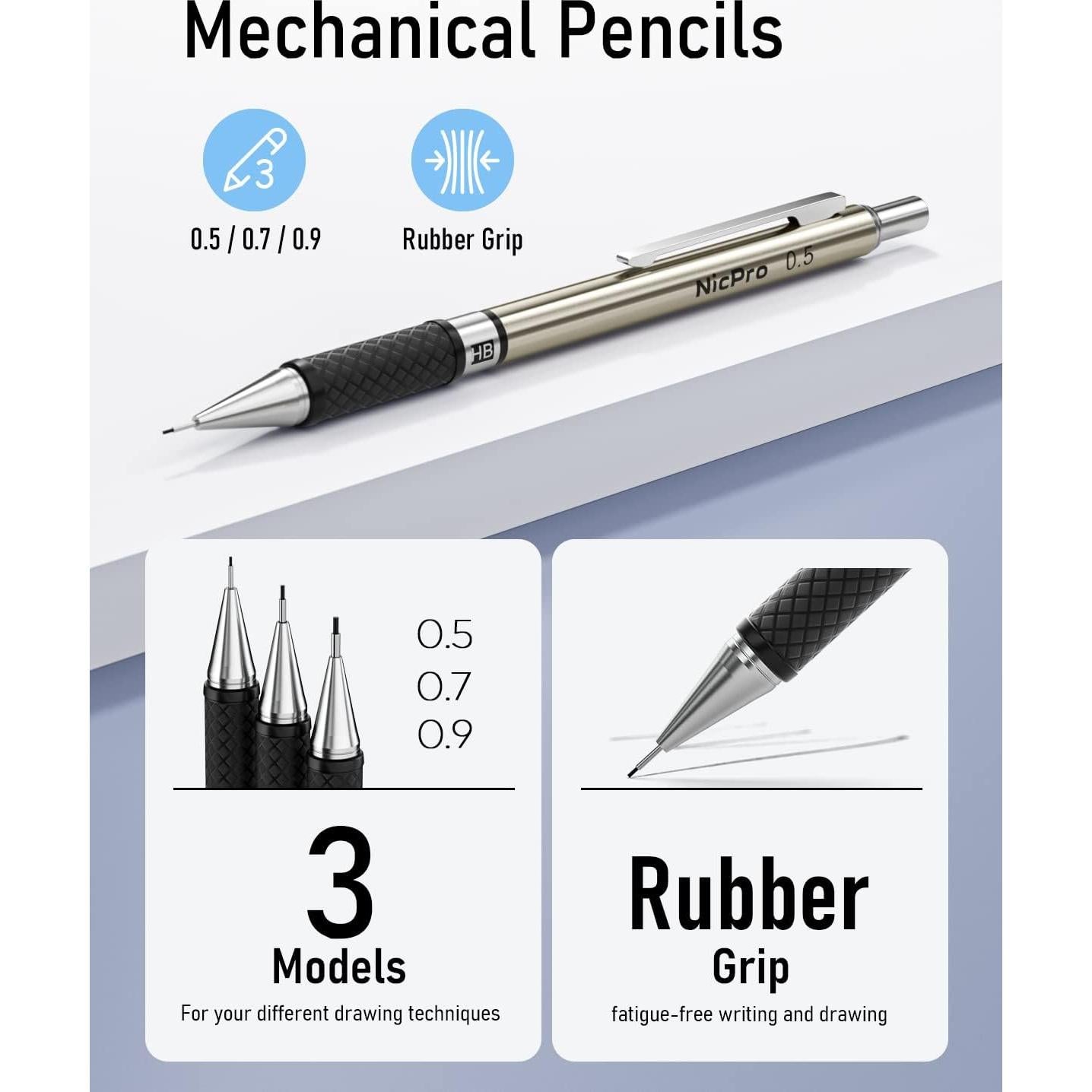 Conjunto de Lápices Mecánicos Nicpro 6PCS 0.5-0.9mm y 2mm