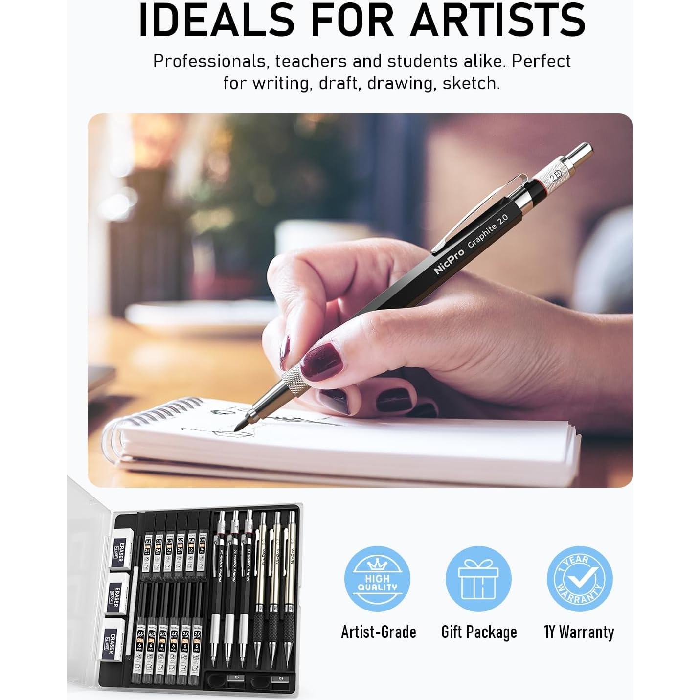 Conjunto de Lápices Mecánicos Nicpro 6PCS 0.5-0.9mm y 2mm