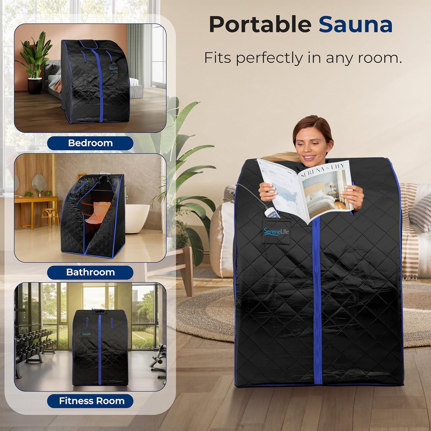 Sauna Infrarroja Portátil SereneLife 70x80x96cm Negro