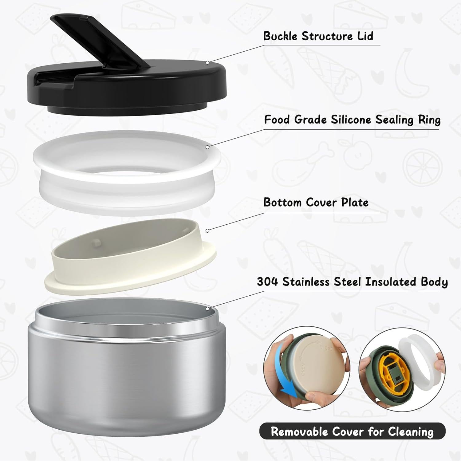 Caja de Almuerzo Bento Negra con Termo Aislado 227g 4 Compartimentos