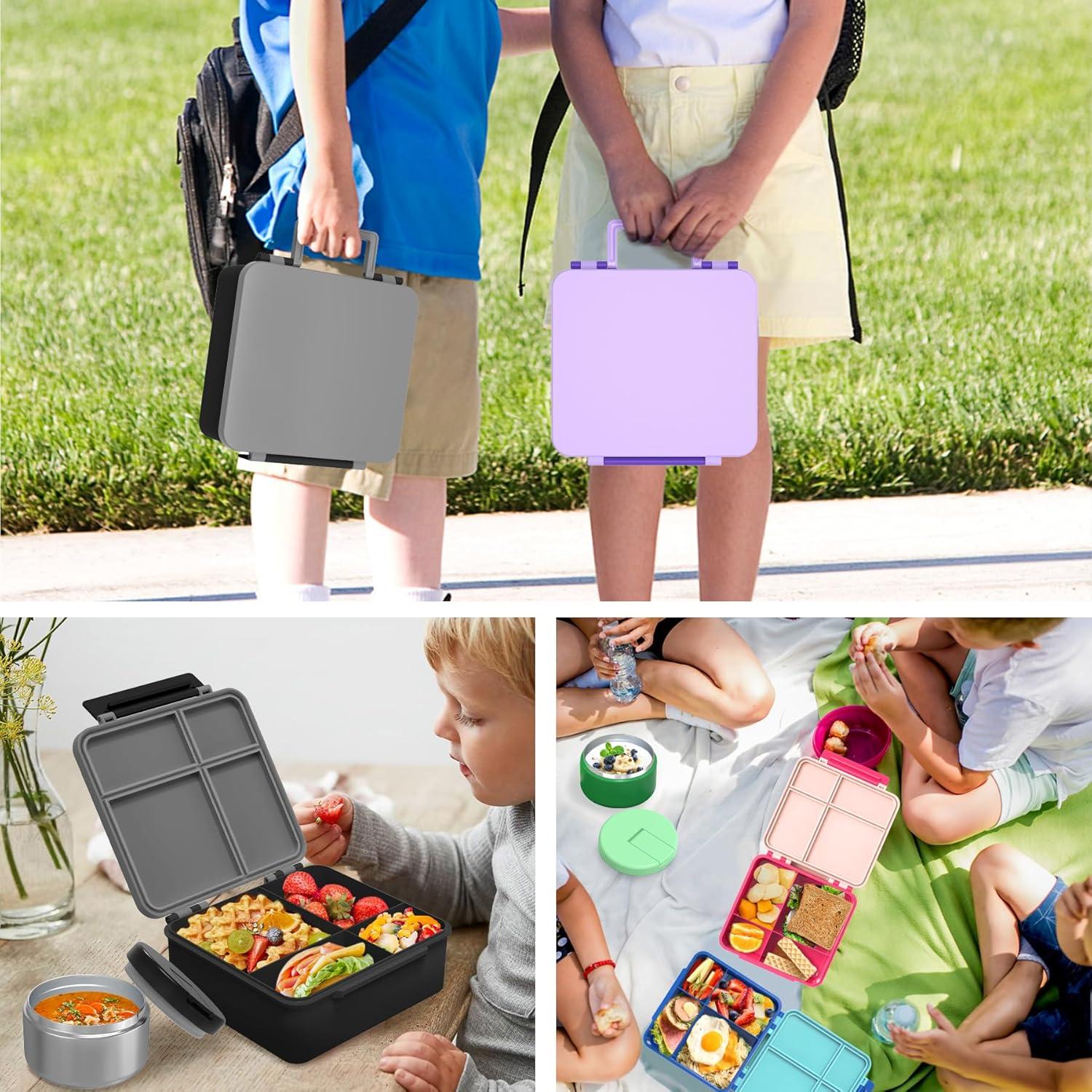 Caja de Almuerzo Bento Negra con Termo Aislado 227g 4 Compartimentos