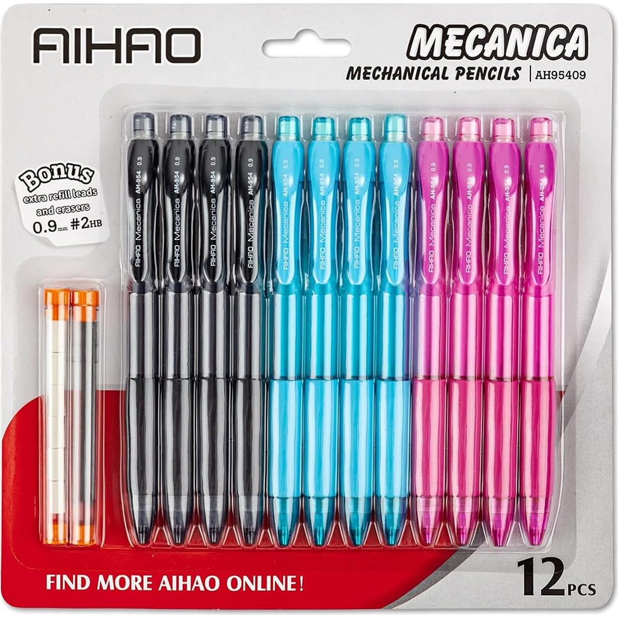 Lápiz Mecánico AIHAO 0.9mm, 12 Piezas, Agarre Ergonómico