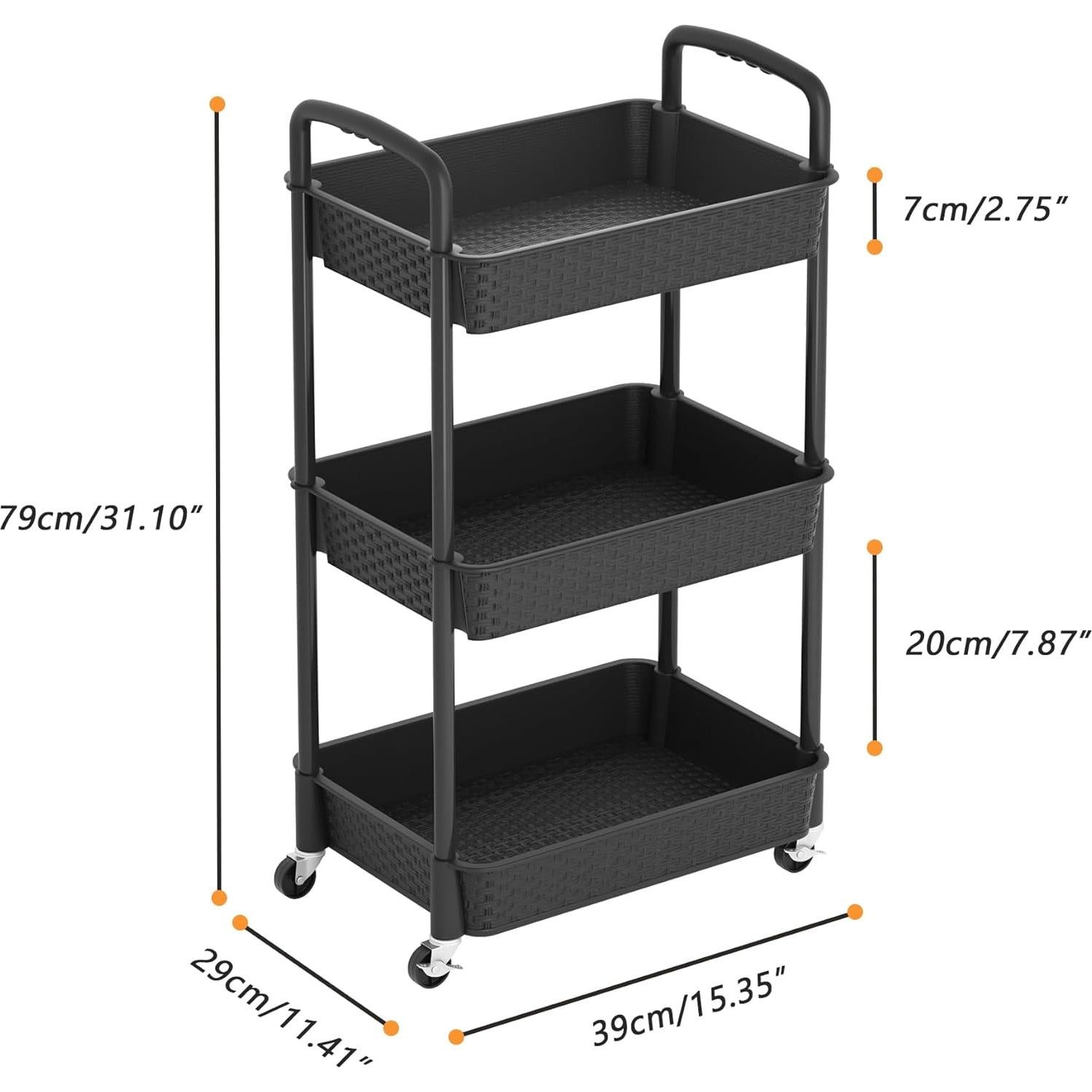 Carro de Utilidad Rodante MOYIPIN 3 Niveles Negro