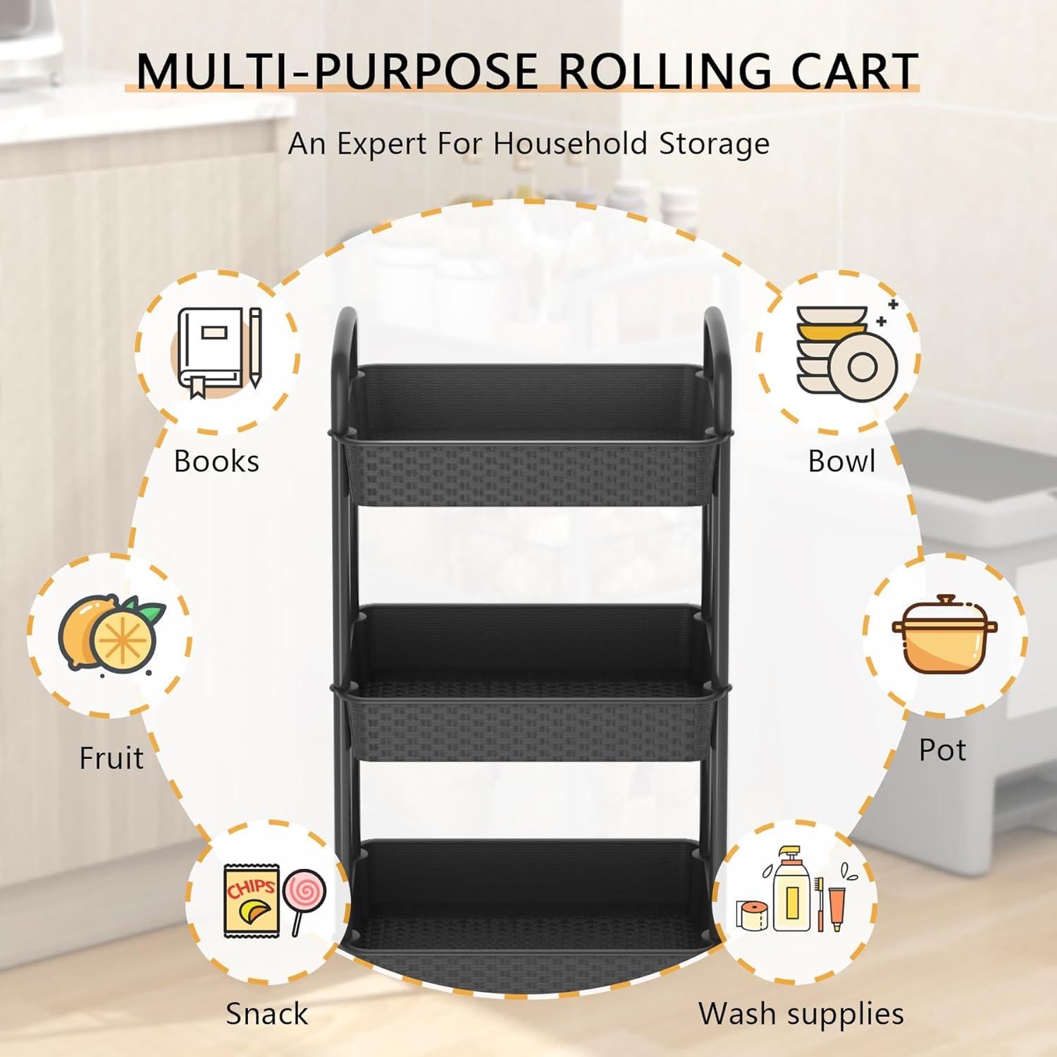 Carro de Utilidad Rodante MOYIPIN 3 Niveles Negro