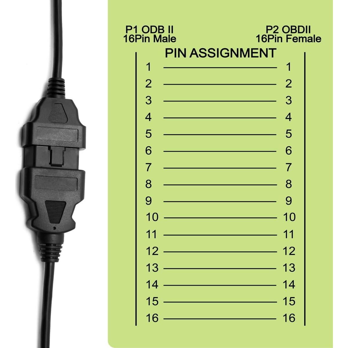 4.9ft -1.5m OBD-II OBD2 16 Pin Auto Car Male to Female Extension Cable Diagnostic Extender Cord Adapter