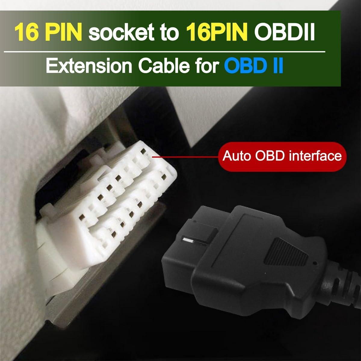 4.9ft -1.5m OBD-II OBD2 16 Pin Auto Car Male to Female Extension Cable Diagnostic Extender Cord Adapter