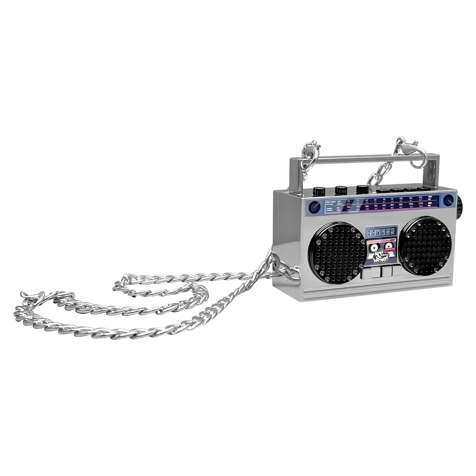 Portable Mini Bluetooth Wireless Speaker Retro Wearable Boombox, 27 Inch Necklace, FM Radio, On Board Buttons, Dual 6W Peek Power Micro Speakers, Long Lasting Battery