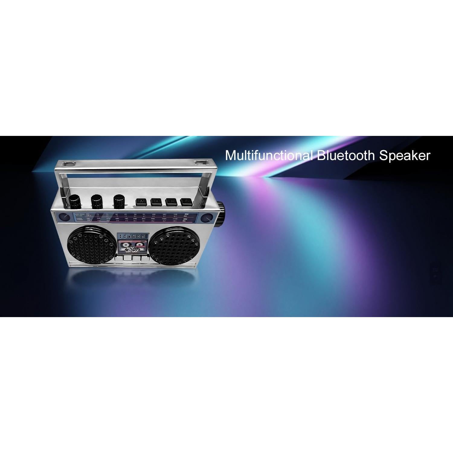 Portable Mini Bluetooth Wireless Speaker Retro Wearable Boombox, 27 Inch Necklace, FM Radio, On Board Buttons, Dual 6W Peek Power Micro Speakers, Long Lasting Battery