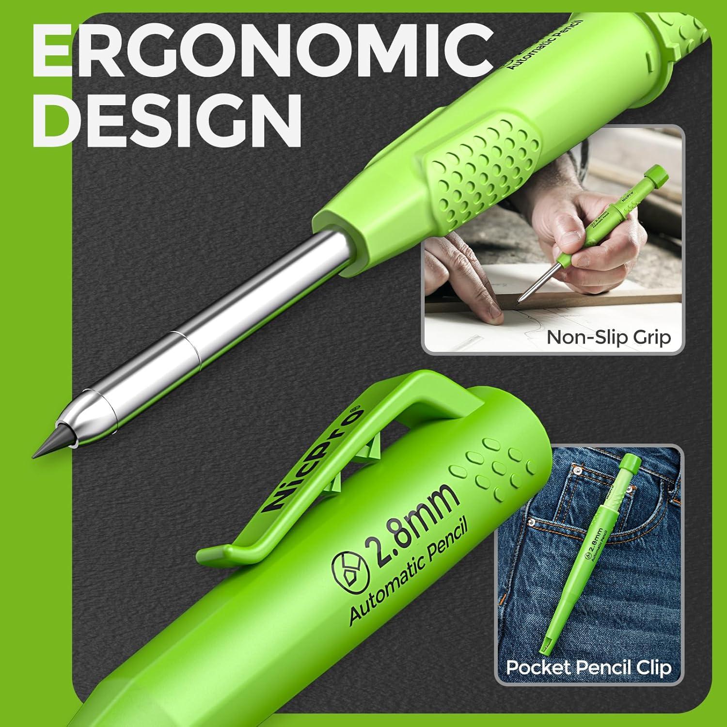 Lápiz de Carpintero Nicpro CP3000 con 19 Recargas Verde