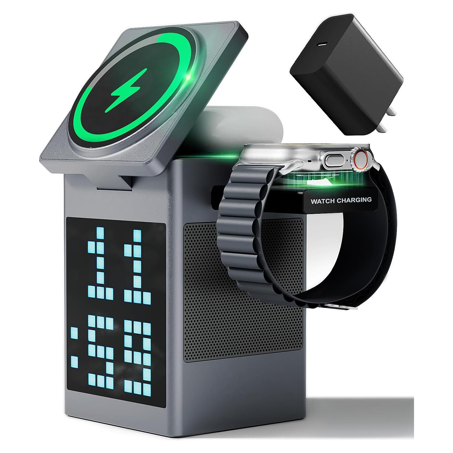 Cargador Inalámbrico 3-en-1 Vivilumens con Altavoz y Reloj