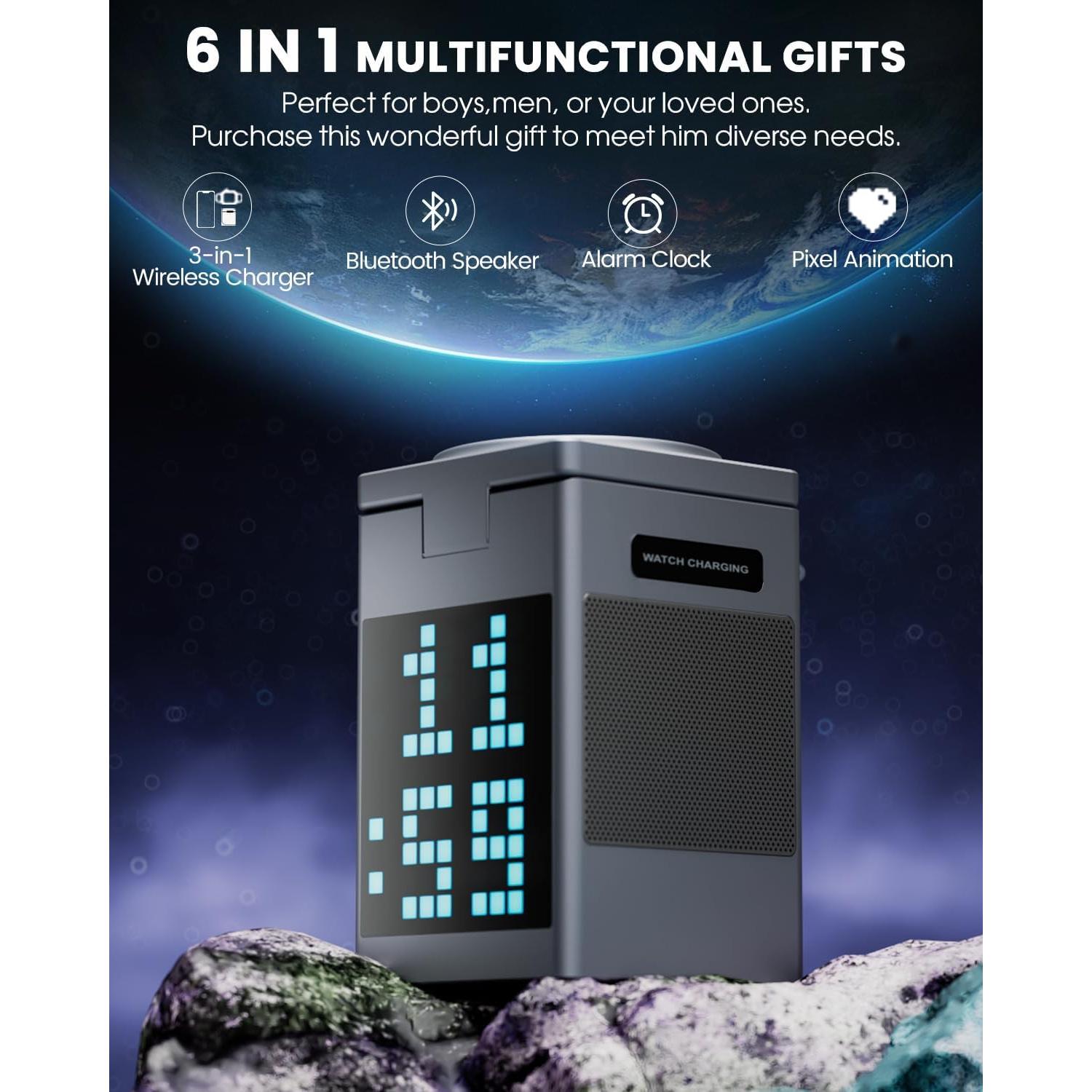 Cargador Inalámbrico 3-en-1 Vivilumens con Altavoz y Reloj