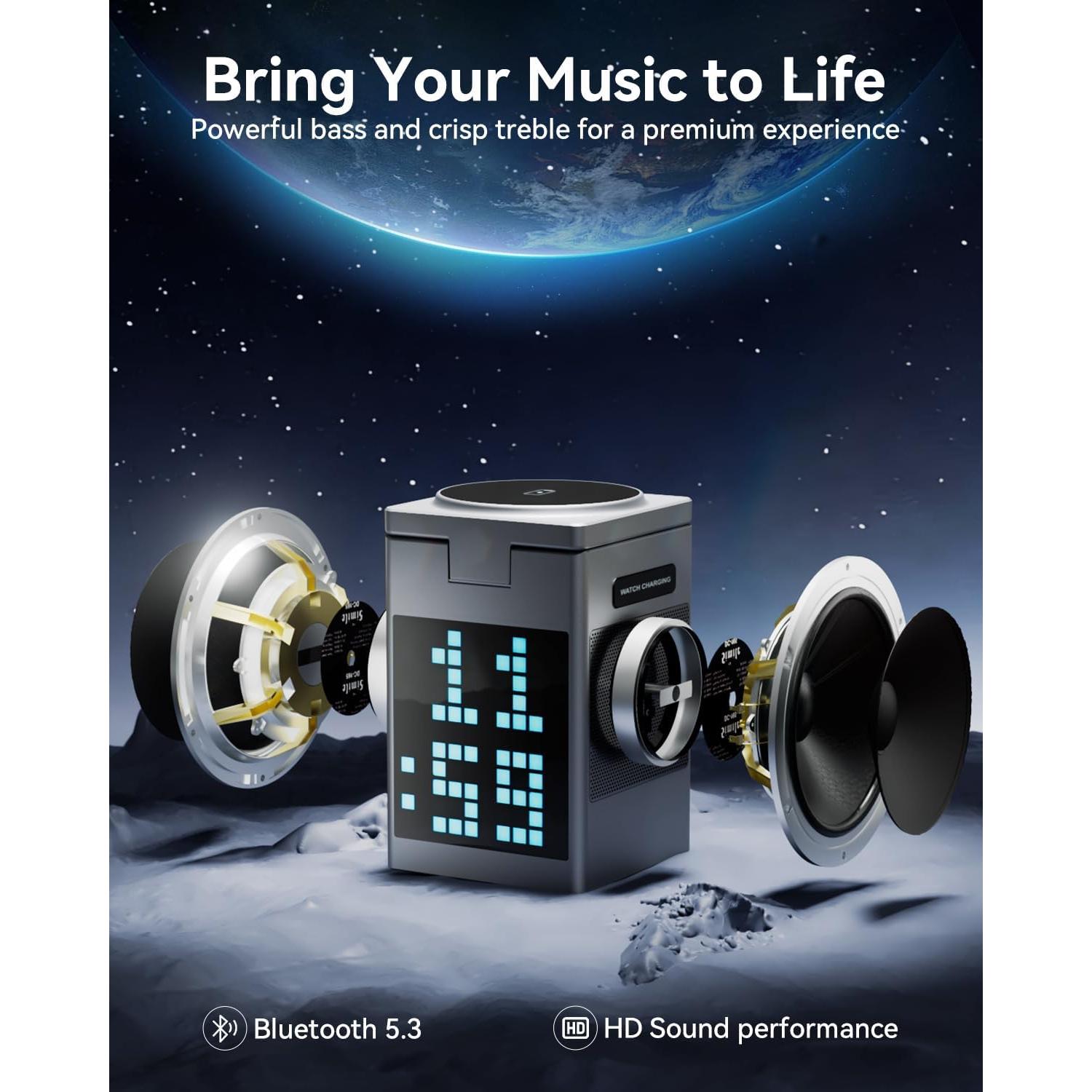 Cargador Inalámbrico 3-en-1 Vivilumens con Altavoz y Reloj